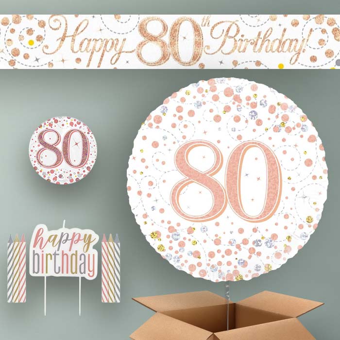 Rose Gold Helium Balloon and Decoration 80th Birthday Package