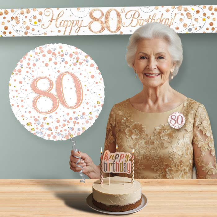 Rose Gold Helium Balloon and Decoration 80th Birthday Package | Party Save Smile