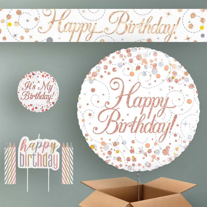 Rose Gold Helium Balloon and Decoration Happy Birthday Package