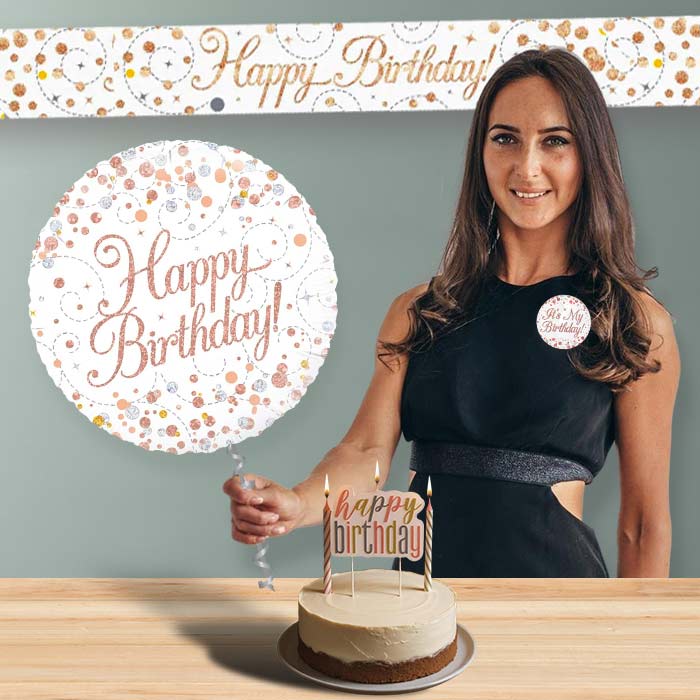 Rose Gold Helium Balloon and Decoration Happy Birthday Package | Party Save Smile