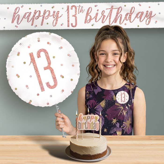 13th Birthday Helium Balloon & Decoration Package Rose Gold Holographic | Party Save Smile