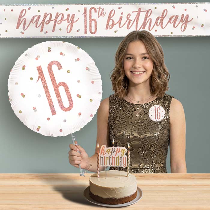 16th Birthday Helium Balloon & Decoration Package Rose Gold Holographic | Party Save Smile