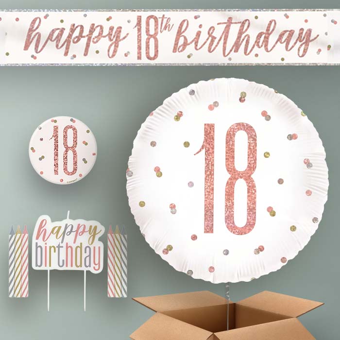 18th Birthday Helium Balloon & Decoration Package Rose Gold Holographic