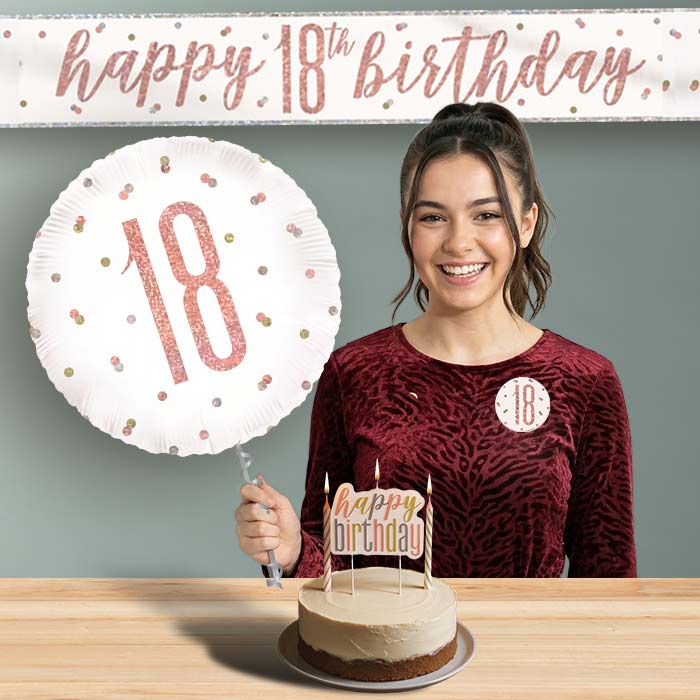 18th Birthday Helium Balloon & Decoration Package Rose Gold Holographic | Party Save Smile