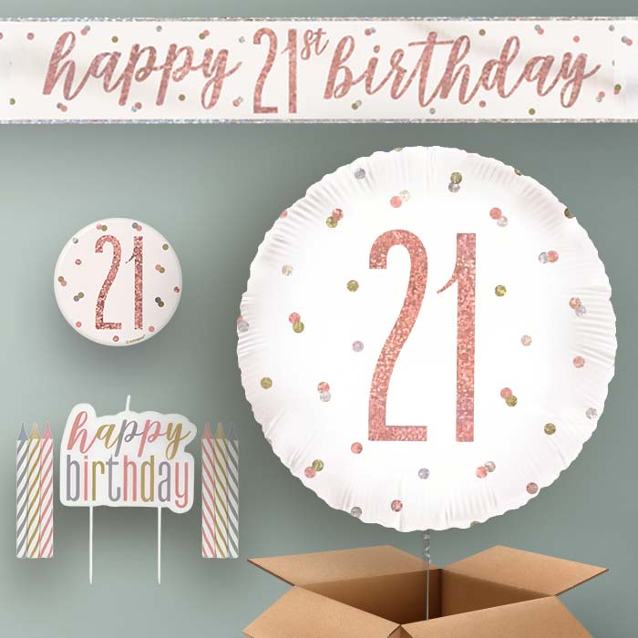 21st Birthday Helium Balloon & Decoration Package Rose Gold Holographic