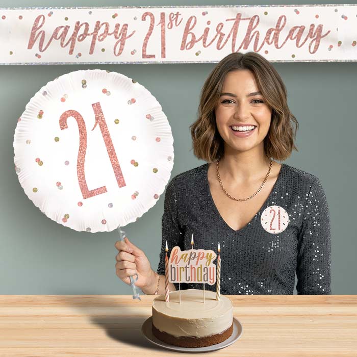 21st Birthday Helium Balloon & Decoration Package Rose Gold Holographic | Party Save Smile