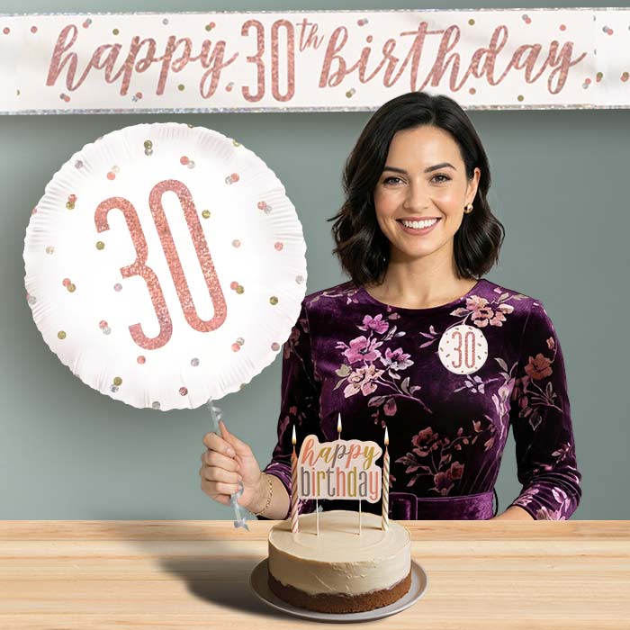 30th Birthday Helium Balloon & Decoration Package Rose Gold Holographic | Party Save Smile