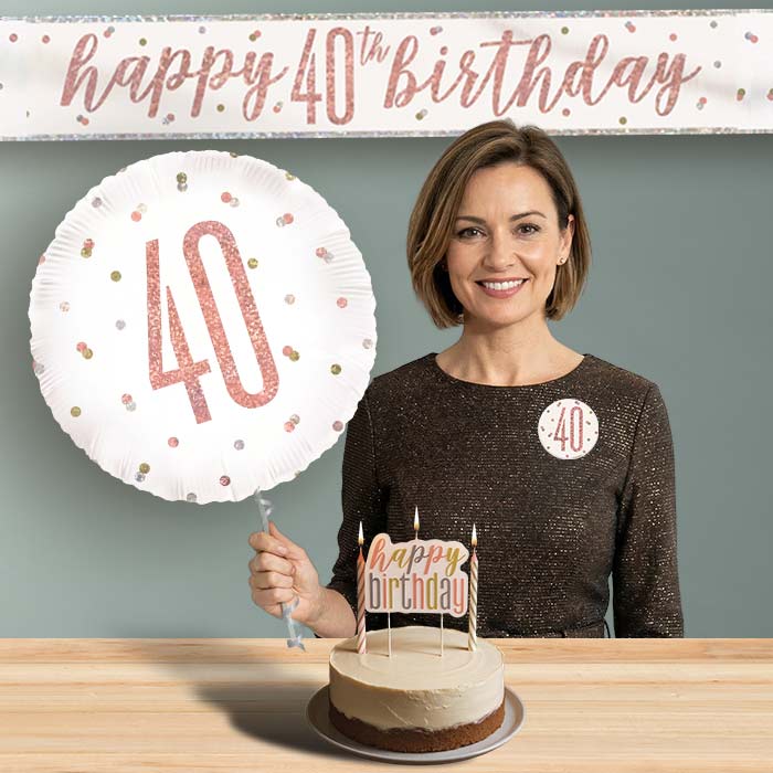 40th Birthday Helium Balloon & Decoration Package Rose Gold Holographic | Party Save Smile