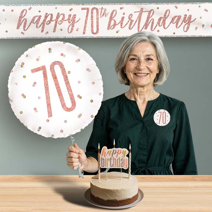 70th Birthday Helium Balloon & Decoration Package Rose Gold Holographic | Party Save Smile
