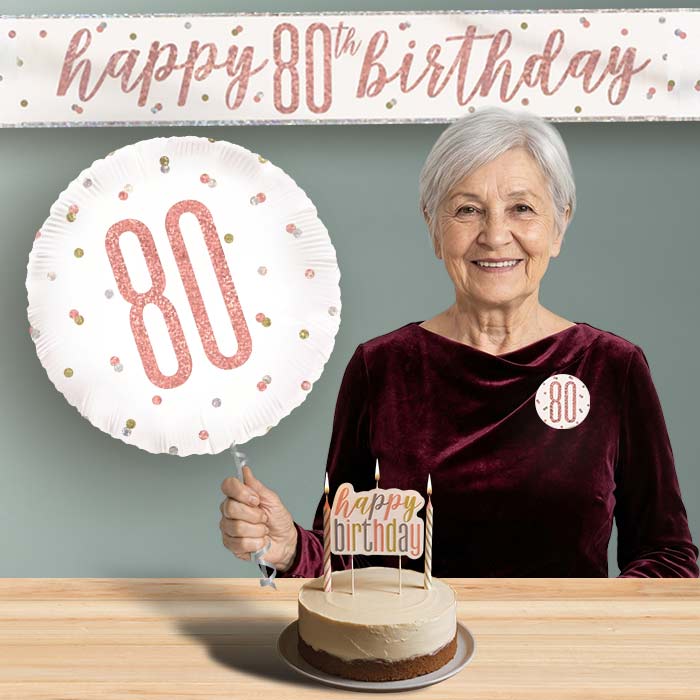 80th Birthday Helium Balloon & Decoration Package Rose Gold Holographic | Party Save Smile