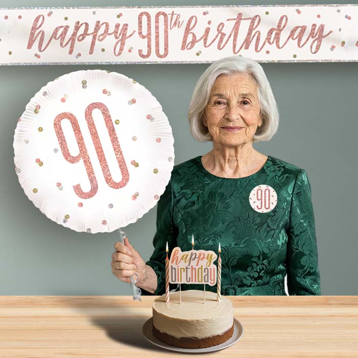 90th Birthday Helium Balloon & Decoration Package Rose Gold Holographic | Party Save Smile