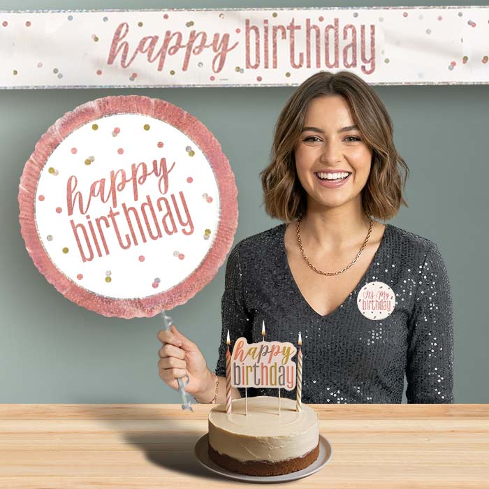 Birthday Helium Balloon & Decoration Package Rose Gold Holographic | Party Save Smile