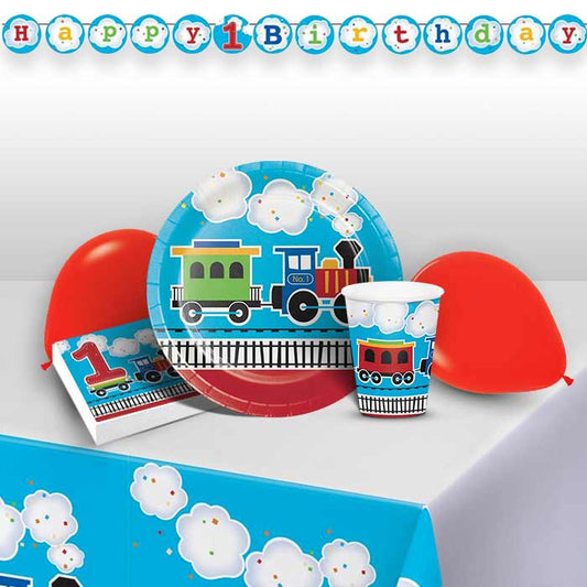 Train 1st Birthday Party Pack: Tableware & Decoration Kit | Party Save Smile
