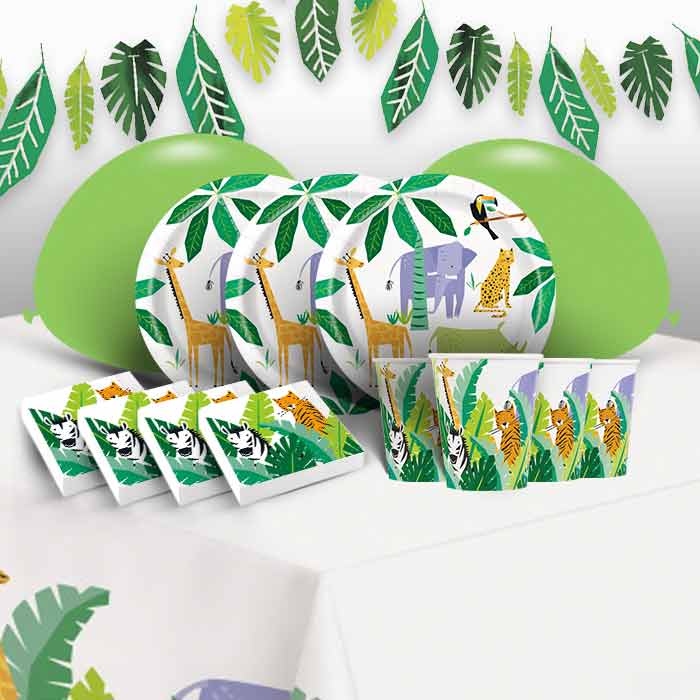 Jungle Animal Birthday Party Pack: Tableware & Decoration Kit | Party Save Smile
