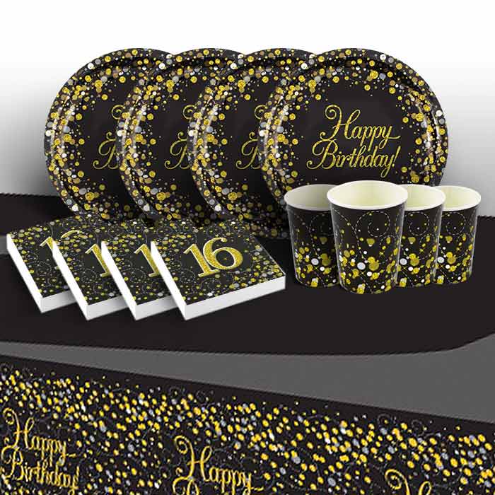 Gold Fizz 16th Birthday Party Pack: Tableware Party Kit | Party Save Smile