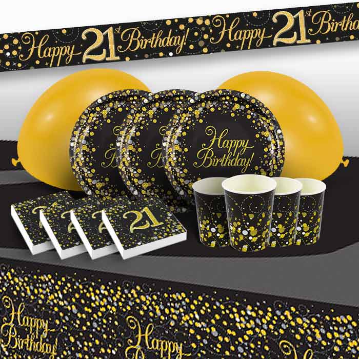 Black & Gold 21st Birthday Party Pack with Decorations | Party Save Smile