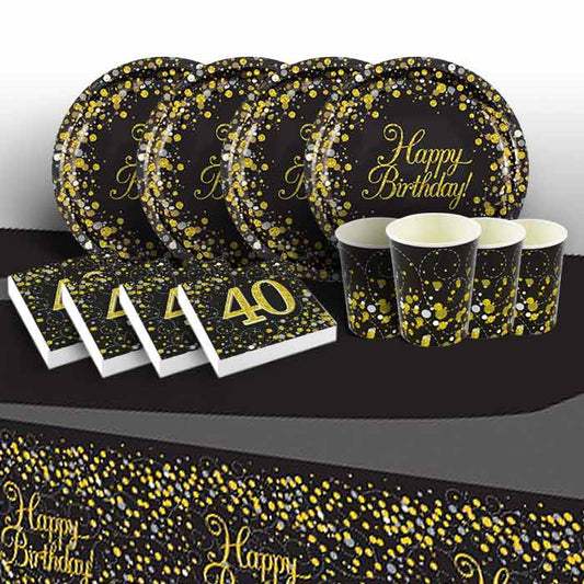 Black Gold 40th Birthday Plates and Napkins: Tableware Party Pack | Party Save Smile
