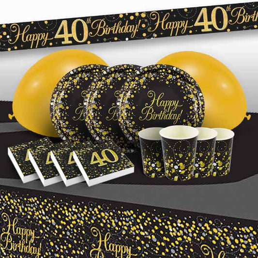Black and Gold 40th Birthday Decorations Pack | Party Save Smile