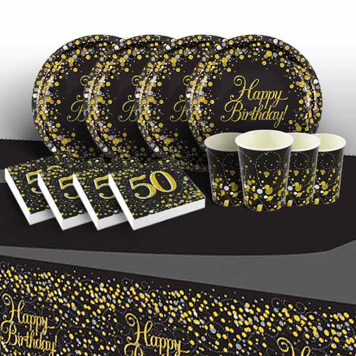 Gold Sparkle 50th Birthday Party Pack: Tableware Party Kit | Party Save Smile