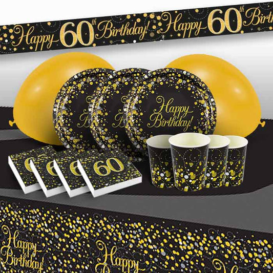 Black Gold 60th Birthday Party Pack: Kit with Tableware & Décor | Party Save Smile