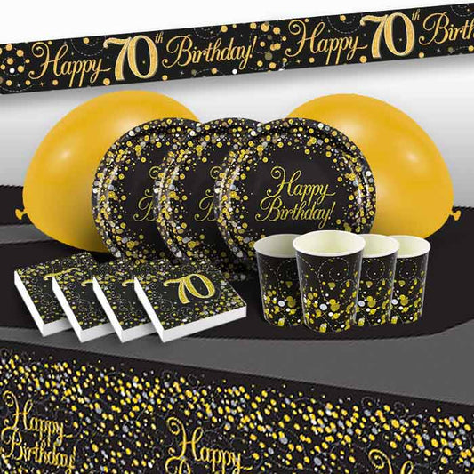 Black Gold 70th Birthday Party Pack & Decorations Kit | Party Save Smile