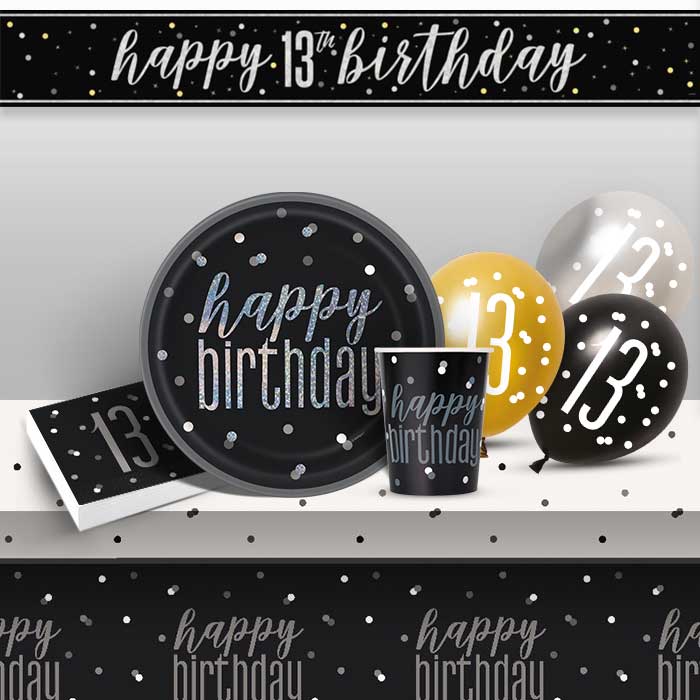 Black Glitz 13th Birthday Party Pack – Teenager Banner Set | Party Save Smile