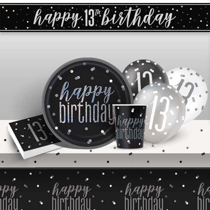 Black Glitz 13th Birthday Party Pack – Teenager Banner Set | Party Save Smile