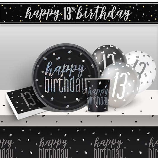 Black Glitz 13th Birthday Party Pack – Teenager Banner Set | Party Save Smile