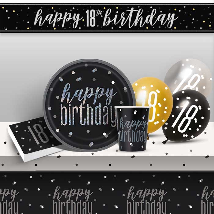 Black Glitz 18th Birthday Party Pack & Decoration Kit | Party Save Smile