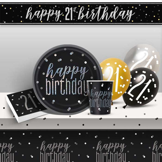 Black Glitz 21st Birthday Party Pack & Decoration Kit | Party Save Smile