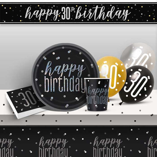 Black & Silver 30th Birthday Decoration Pack | Party Save Smile