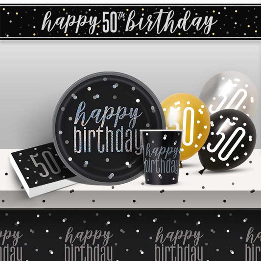 Black & Silver 50th Birthday Pack with Plates and Napkins | Party Save Smile