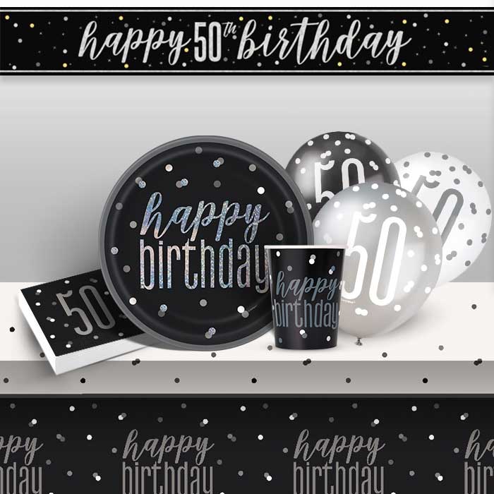 Black & Silver 50th Birthday Pack with Plates and Napkins | Party Save Smile