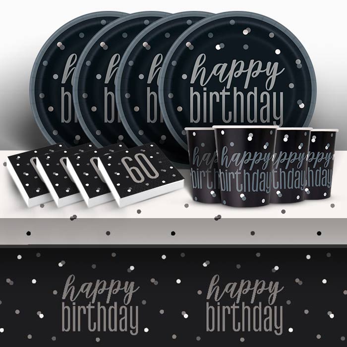 Black Silver 60th Birthday Napkins and Plates Party Kit | Party Save Smile