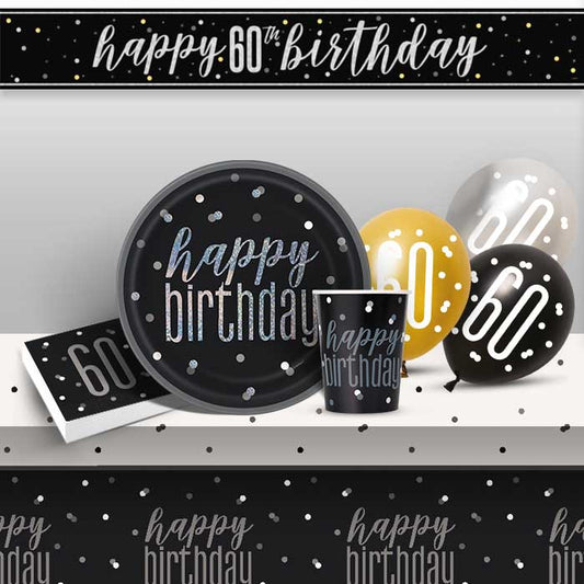 Black Silver 60th Birthday Party Pack: Tableware & Décor Kit | Party Save Smile