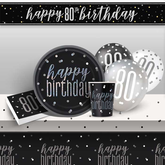 Party Packs - 80th Birthday Black Silver | Party Save Smile