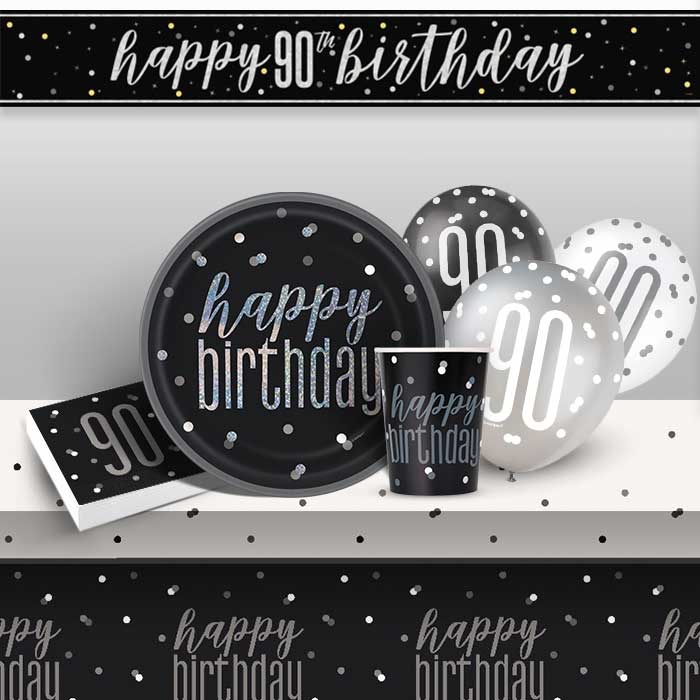 90th Birthday Party Packs - Black Silver | Party Save Smile