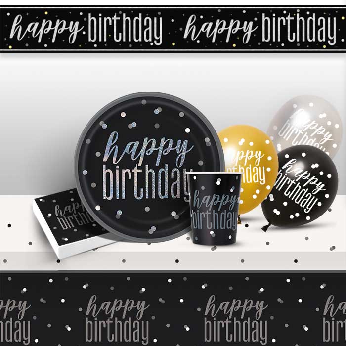 Black & Silver Birthday Party Pack: Tableware & Decoration Kit | Party Save Smile