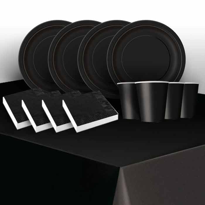 Solid Black Coloured Party Pack: Tableware Party Kit | Party Save Smile