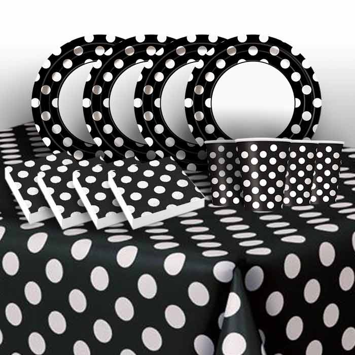Black & White Polka Dots Party Pack: Tableware Party Kit | Party Save Smile