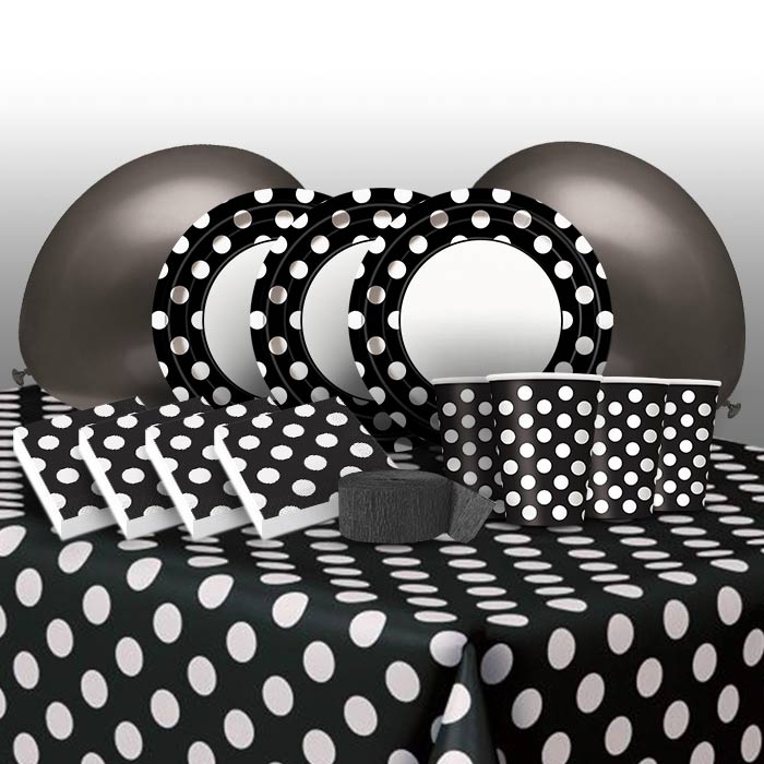 Black Polka Dot Party Pack: Tableware & Decoration Kit | Party Save Smile