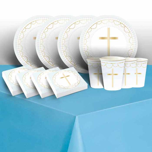 Communion Plates and Napkins Pack - Blue Botanical | Party Save Smile
