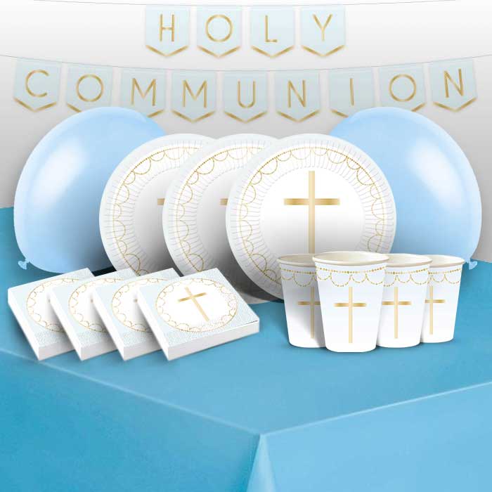 Blue Botanical First Communion Party Pack & Decoration Kit | Party Save Smile