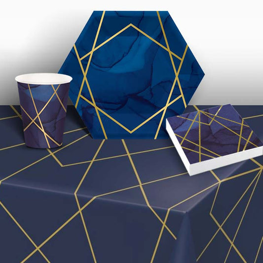 Blue & Gold Geometric Party Pack: Tableware Party Kit | Party Save Smile