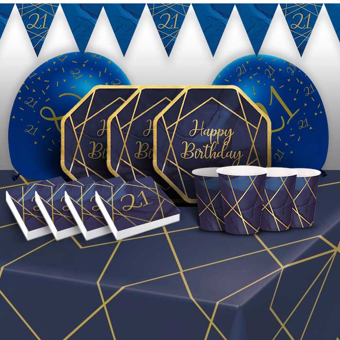 Navy Gold 21st Birthday Pack: Kit with Decorations and Balloons | Party Save Smile