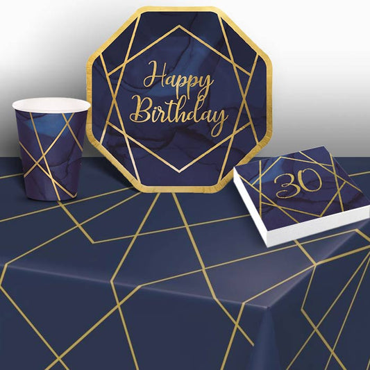 Blue & Gold 30th Birthday Kit: Includes Plates and Napkins | Party Save Smile