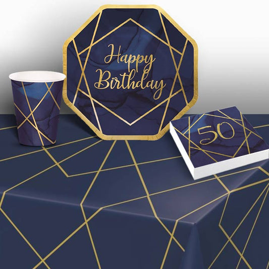 Blue and Gold 50th Birthday Party Pack: Tableware Party Kit | Party Save Smile