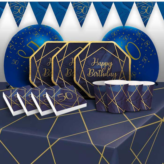 Blue and Gold 50th Birthday Party Pack: Decoration & Balloon Kit | Party Save Smile