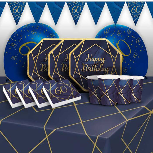 Blue and Gold 60th Birthday Party Pack: Kit with Decor | Party Save Smile