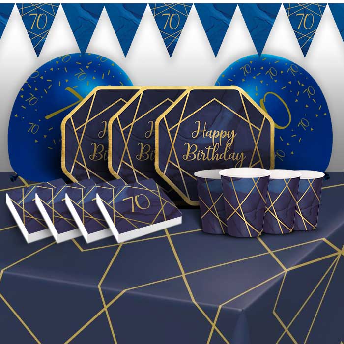 70th Birthday Party Packs - Blue and Gold Premium | Party Save Smile